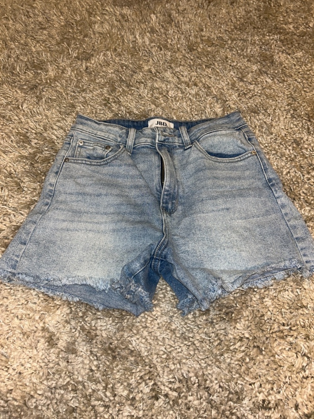 Light Wash High-Rise Denim Shorts with Frayed Hem